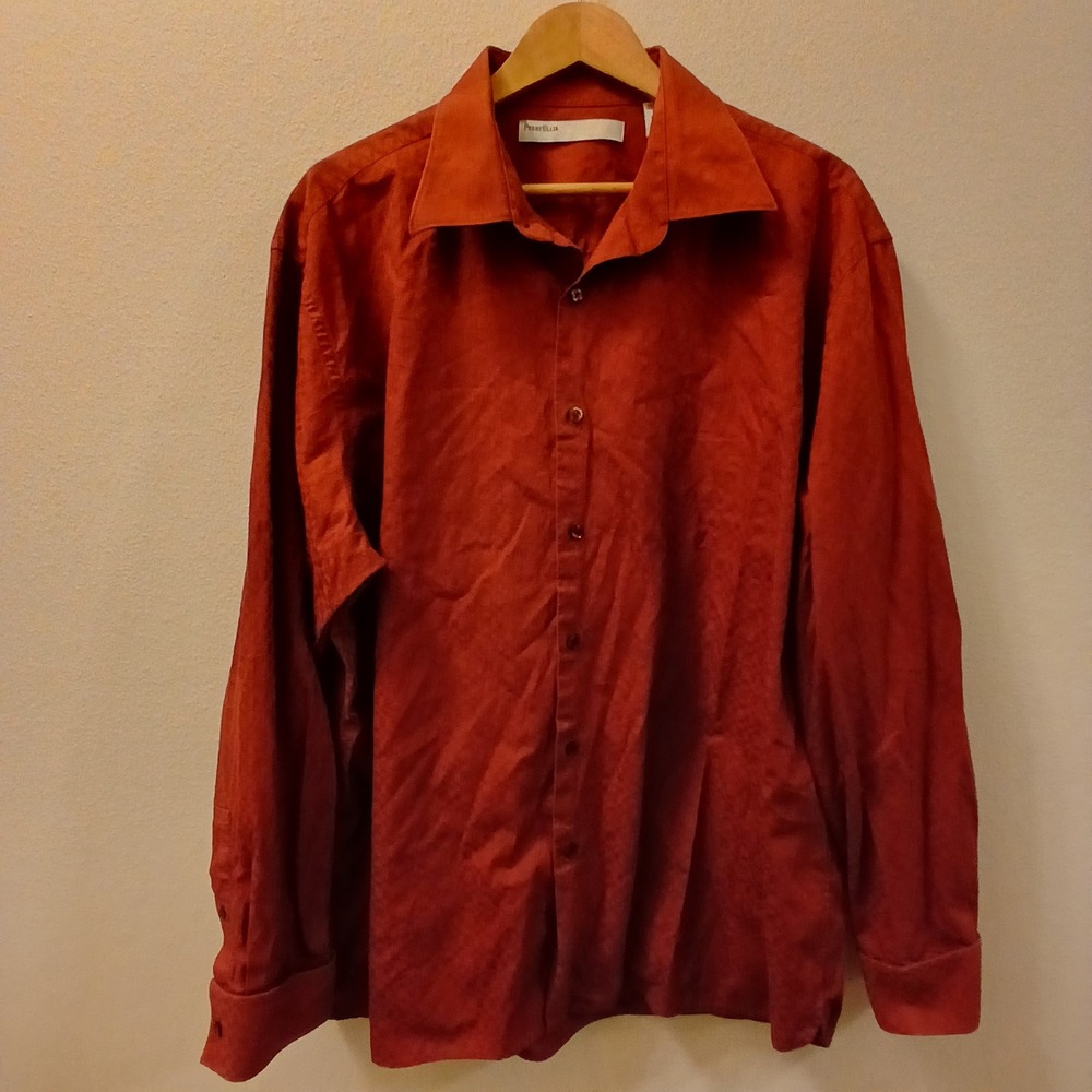 Perry Ellis XXL Mens Long Sleeve Button‎ Up Shirt Rustic Red Cotton